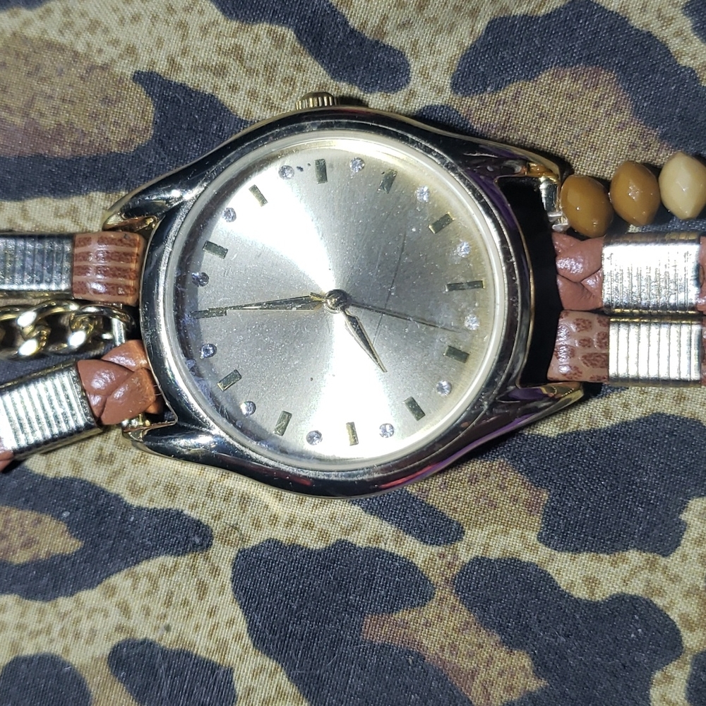 Diamond and leather wrap watch